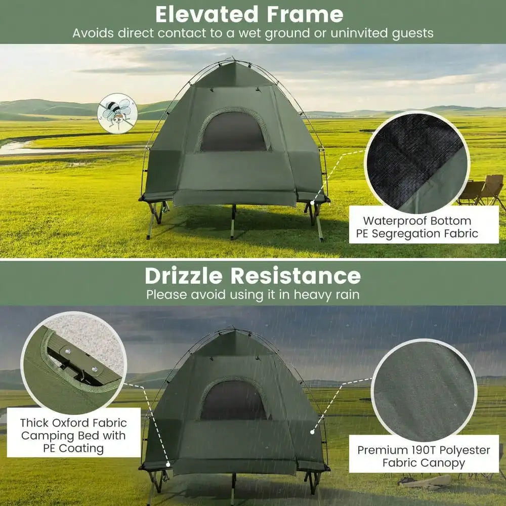 2-Person Compact Portable Pop-Up Tent/Camping Cot w/ Air Mattress & Sleeping Bag 2-Person Compact Portable Pop-Up Tent/Camping Cot w/ Air Mattress & Sleeping Bag