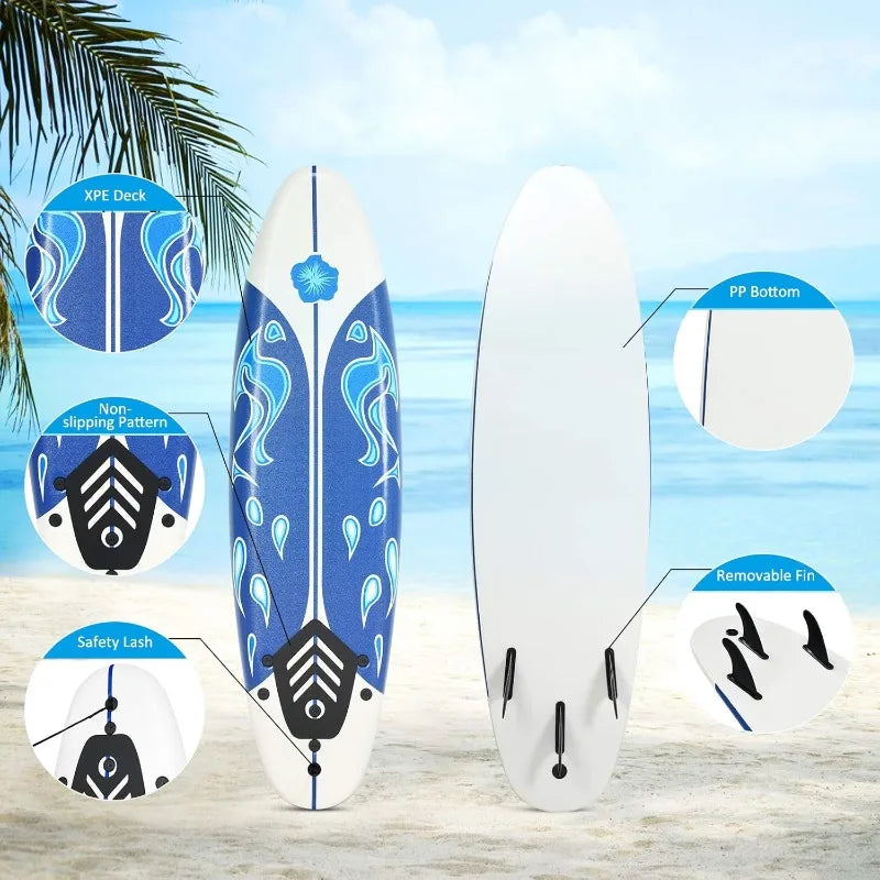 GYMAX Surfboard, 6' Body Board with Removable Fins & Protective Leash, Non-Slip Surfing Board for Surfing, Fishing Water Yoga GYMAX Surfboard, 6' Body Board with Removable Fins & Protective Leash, Non-Slip Surfing Board for Surfing, Fishing Water Yoga