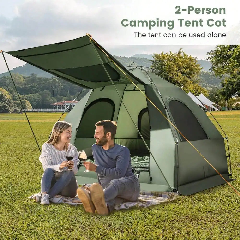 2-Person Compact Portable Pop-Up Tent/Camping Cot w/ Air Mattress & Sleeping Bag 2-Person Compact Portable Pop-Up Tent/Camping Cot w/ Air Mattress & Sleeping Bag