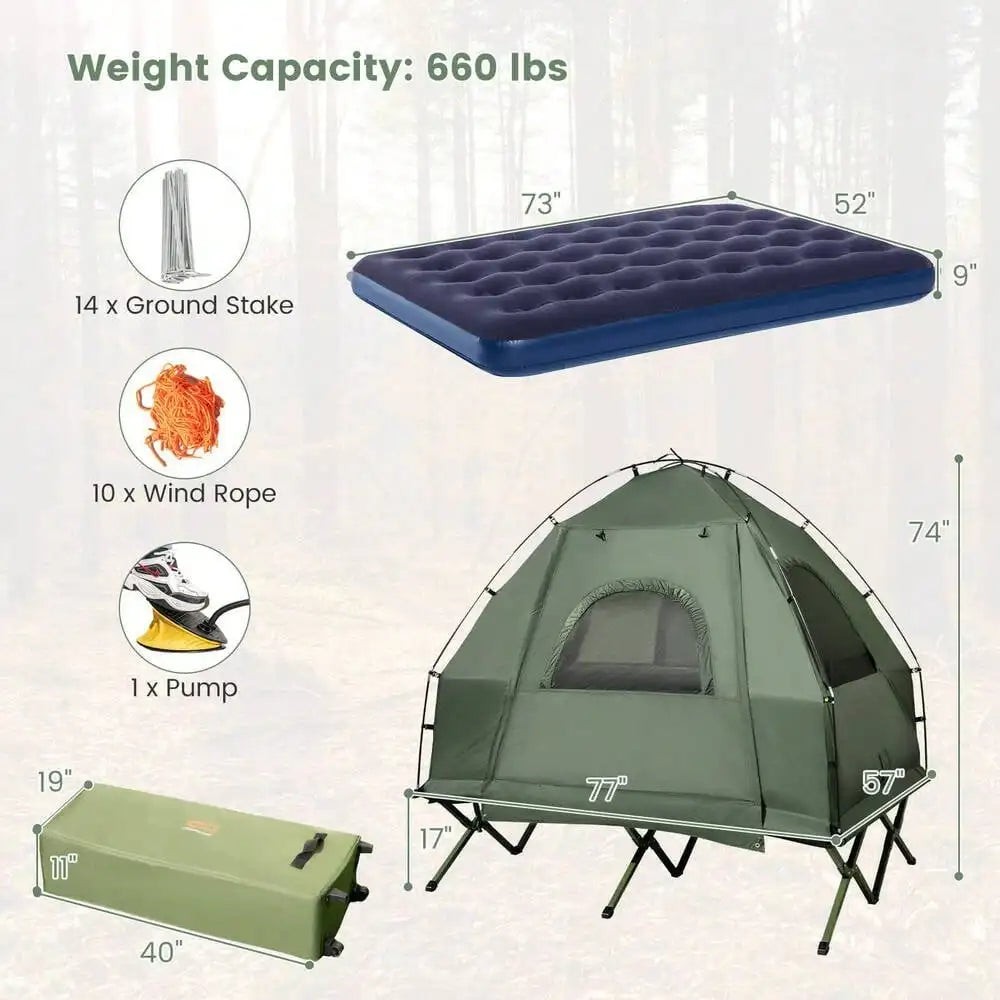 2-Person Compact Portable Pop-Up Tent/Camping Cot w/ Air Mattress & Sleeping Bag 2-Person Compact Portable Pop-Up Tent/Camping Cot w/ Air Mattress & Sleeping Bag