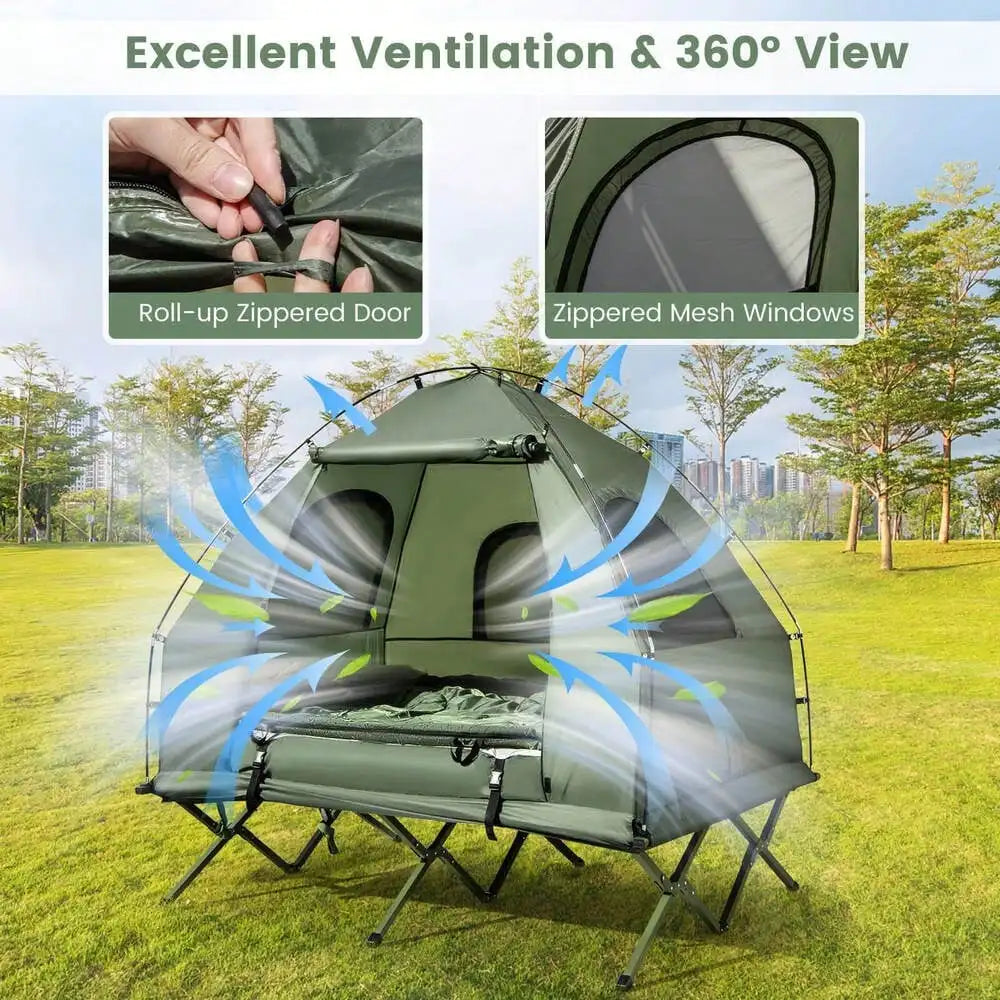 2-Person Compact Portable Pop-Up Tent/Camping Cot w/ Air Mattress & Sleeping Bag 2-Person Compact Portable Pop-Up Tent/Camping Cot w/ Air Mattress & Sleeping Bag