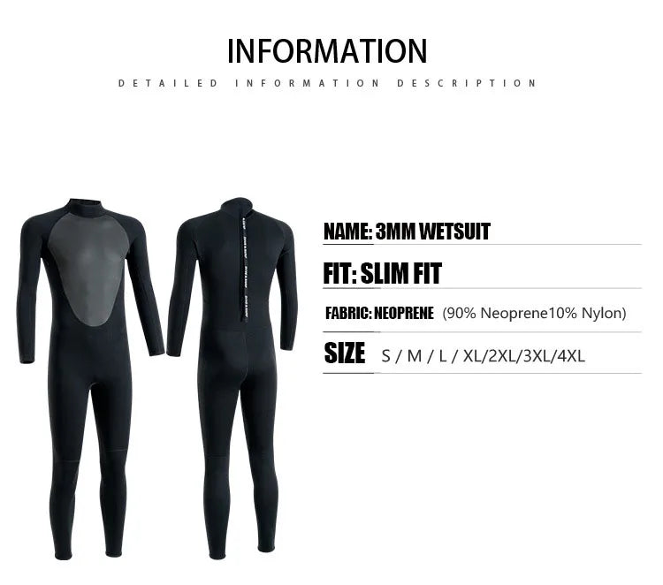 3mm Men’s Neoprene Full Wetsuit for Diving & Surfing