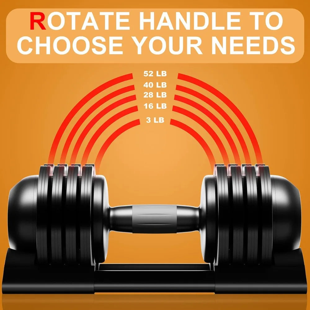 Adjustable Dumbbell Set with Tray – 22lbs/44lbs/52lbs