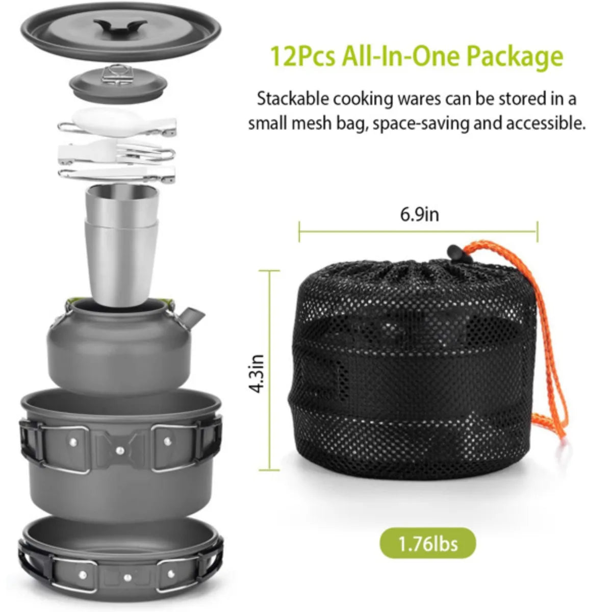 12Pcs Camping Cookware Set with Stove & Utensils