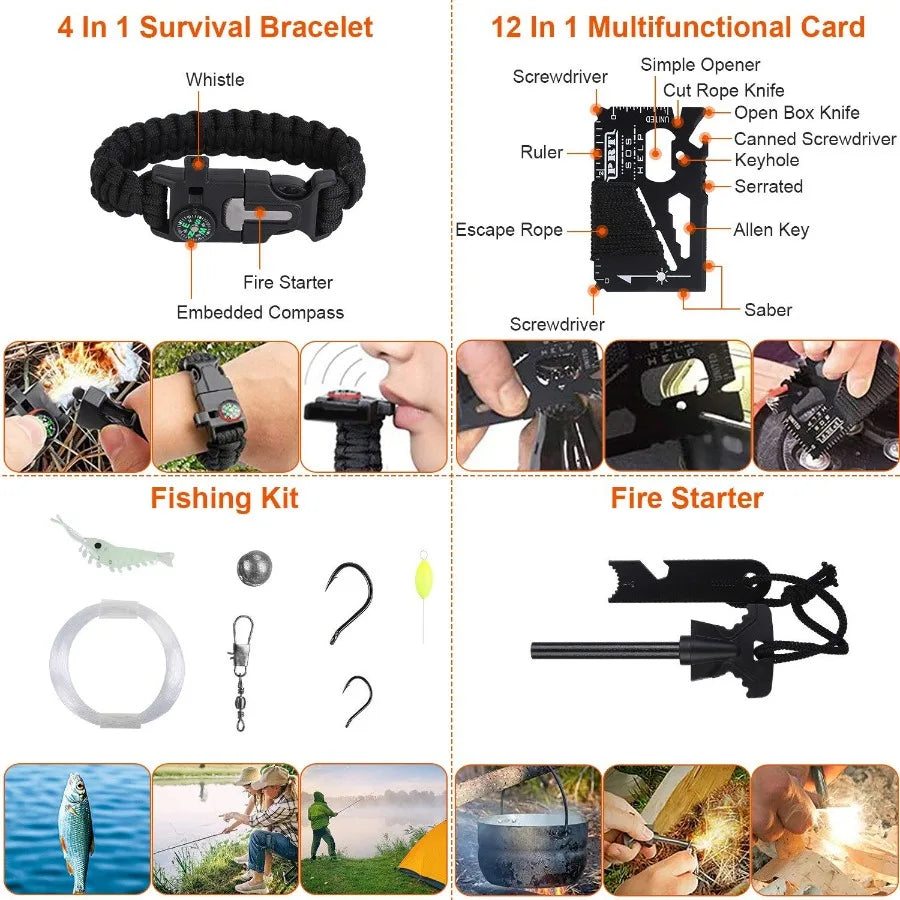 125Pcs Emergency Survival & First Aid Kit for Outdoors