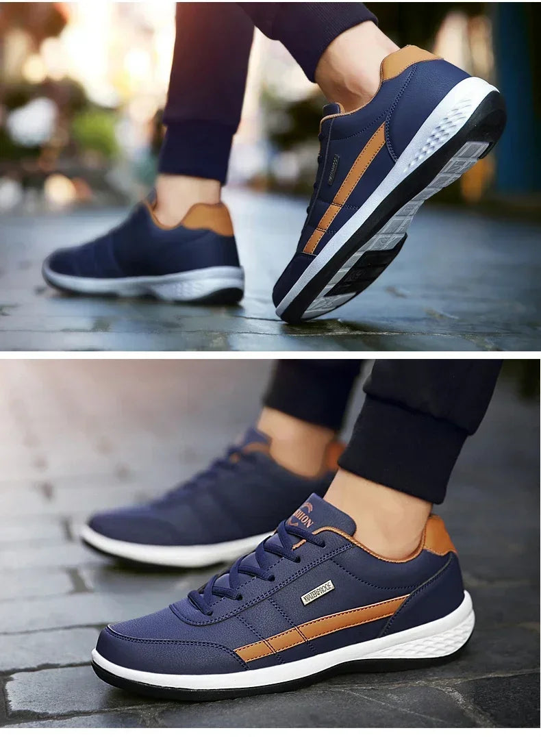 Men’s Leather Lace-Up Sneakers – Waterproof & Vulcanized