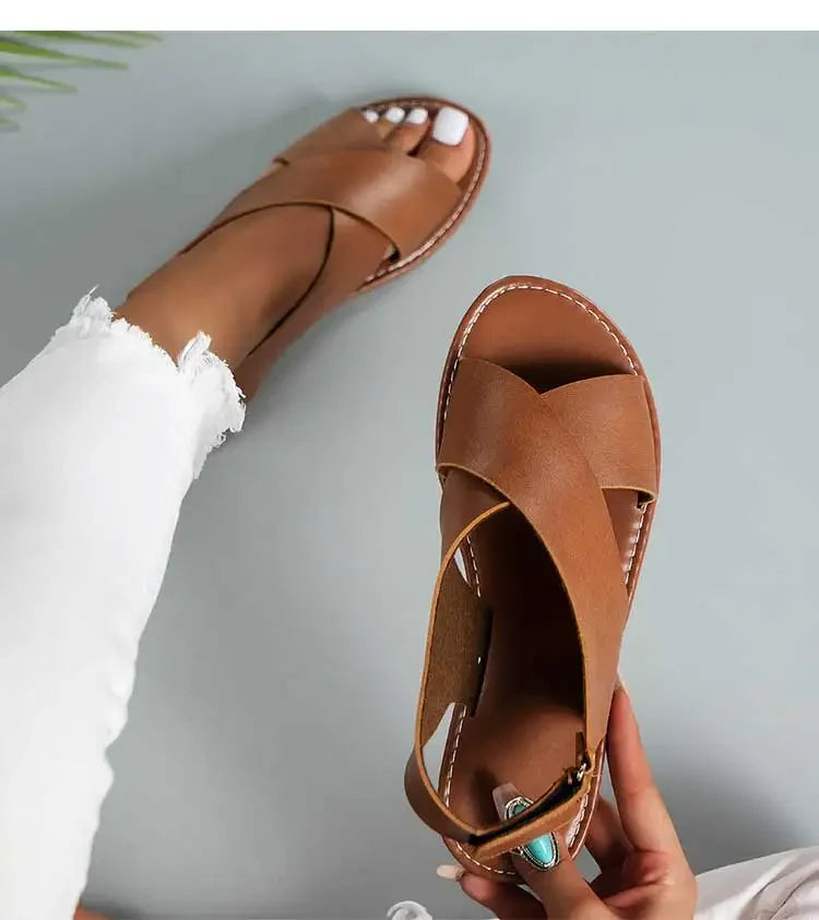 2025 Women’s Summer Flat Sandals – Soft PU Leather