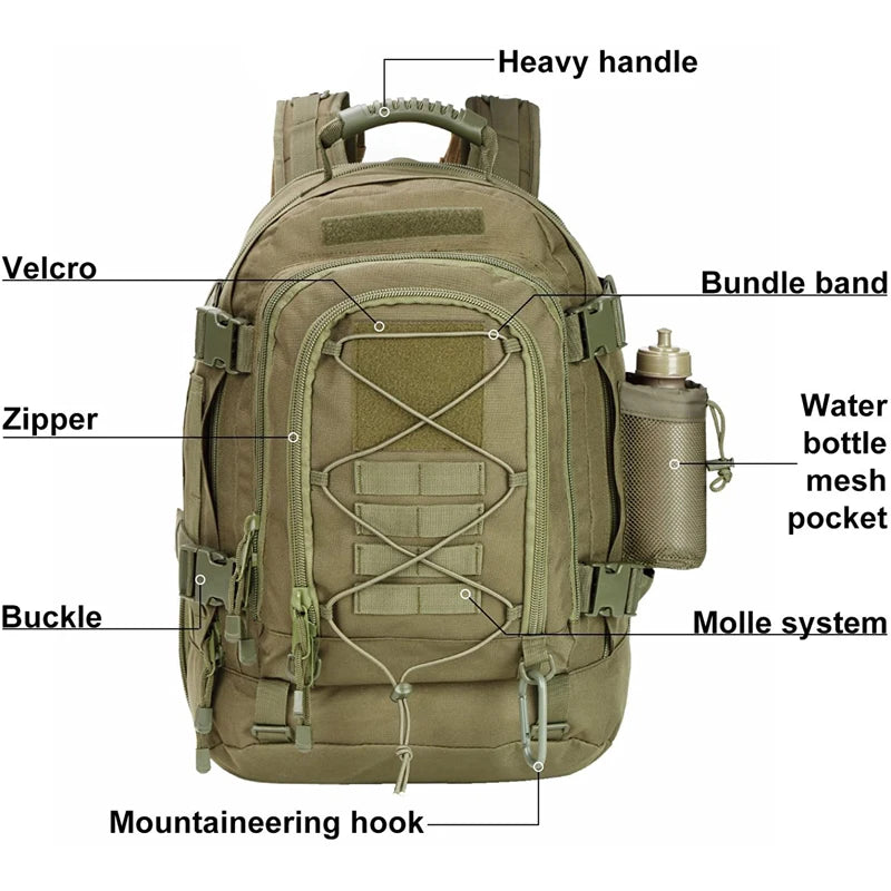 65L Tactical Hiking Backpack – Military Outdoor Rucksack