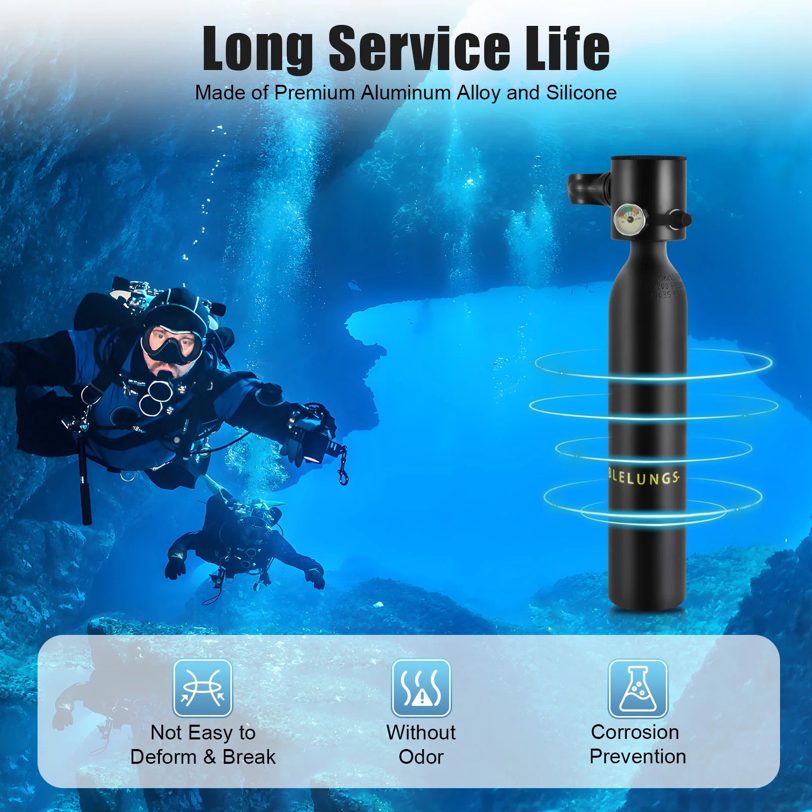 0.5L Scuba Tank for Diver Mini Diving Tank Mini Scuba Tank Breath Underwater Device Scuba Cylinder with 5-10 Minutes