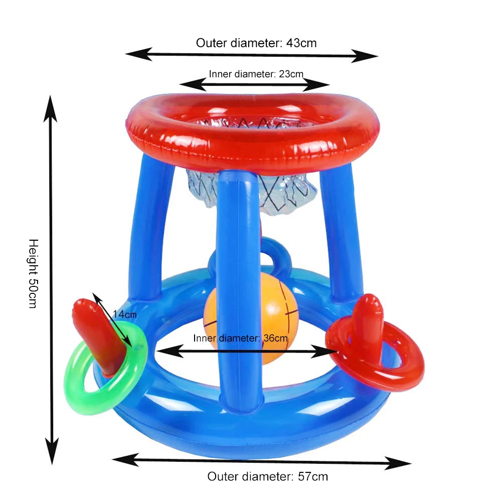 Portable Basketball Hoop Ring Toss Pool Game Kids Adults Interactive Inflatable Pool Floats  Beach Fun Summer Water