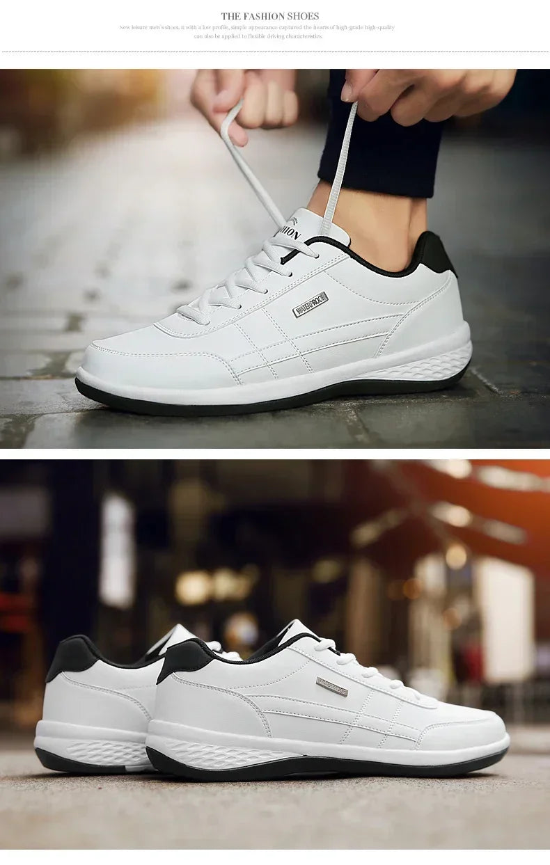 Men’s Leather Lace-Up Sneakers – Waterproof & Vulcanized