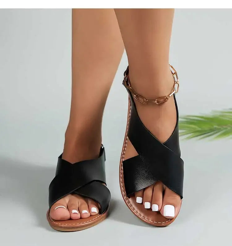 2025 Women’s Summer Flat Sandals – Soft PU Leather