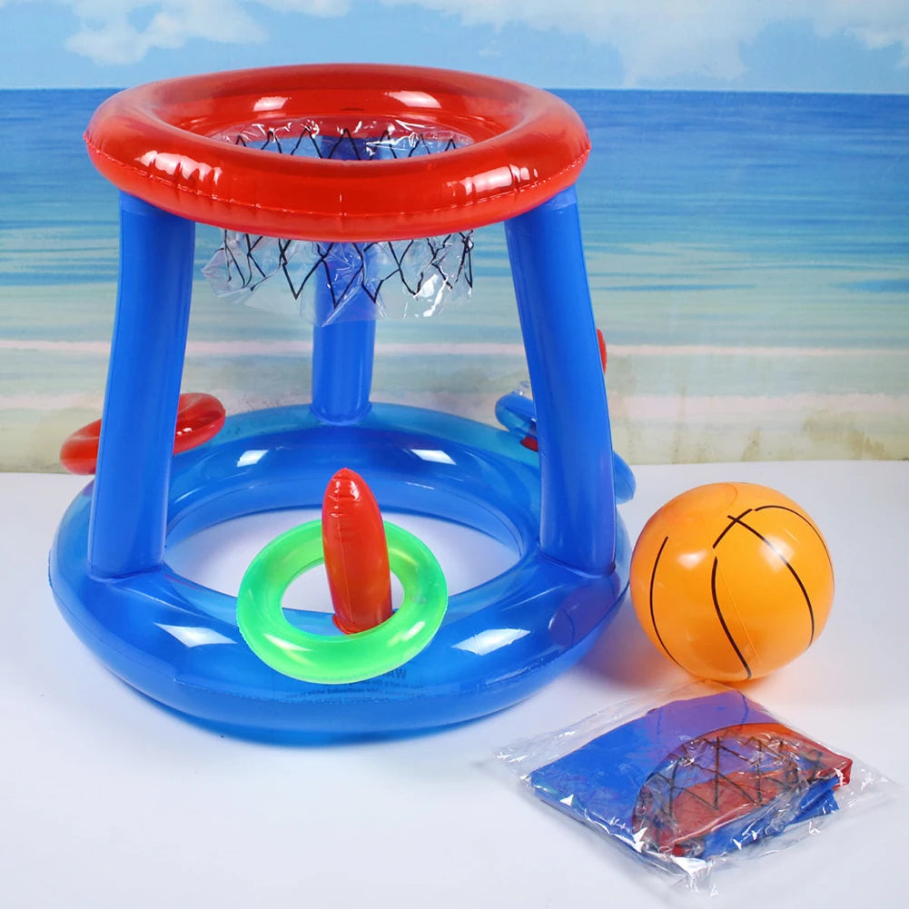 Portable Basketball Hoop Ring Toss Pool Game Kids Adults Interactive Inflatable Pool Floats  Beach Fun Summer Water