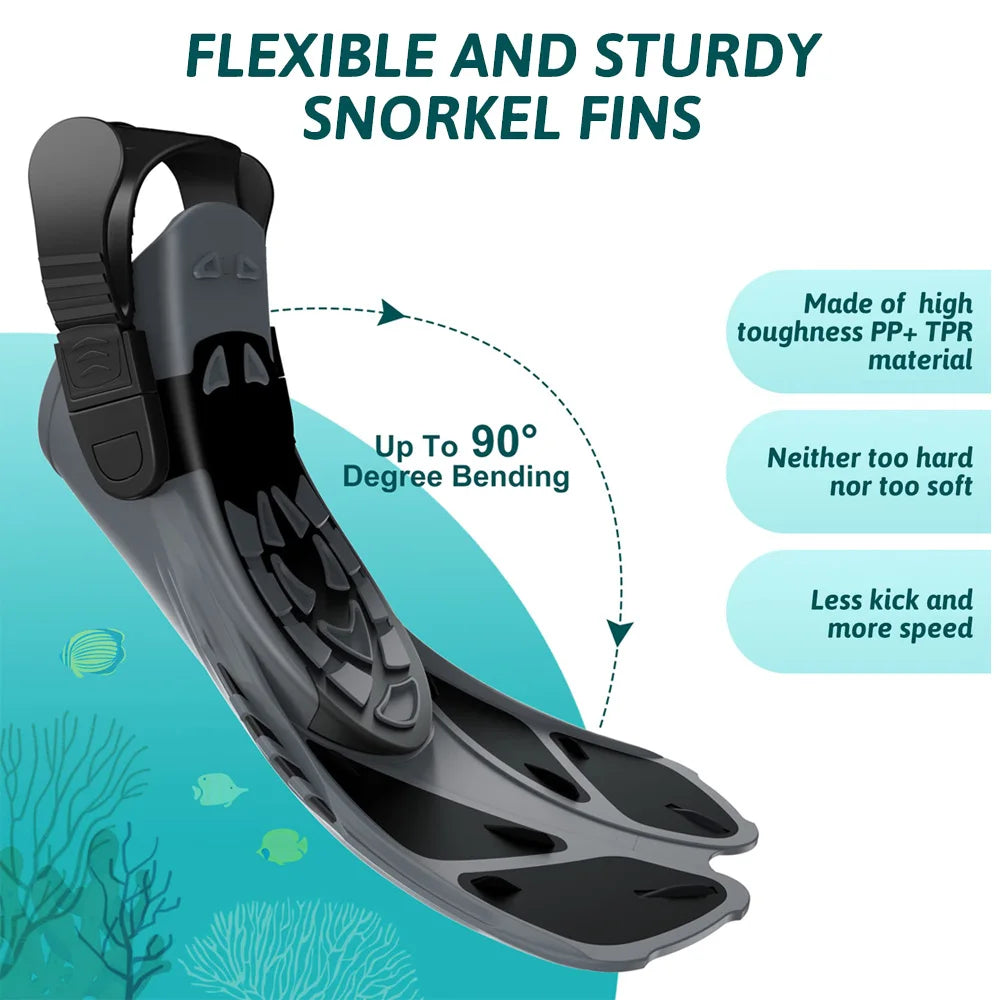Adjustable Short Snorkel Fins – Open Heel Swim Flippers