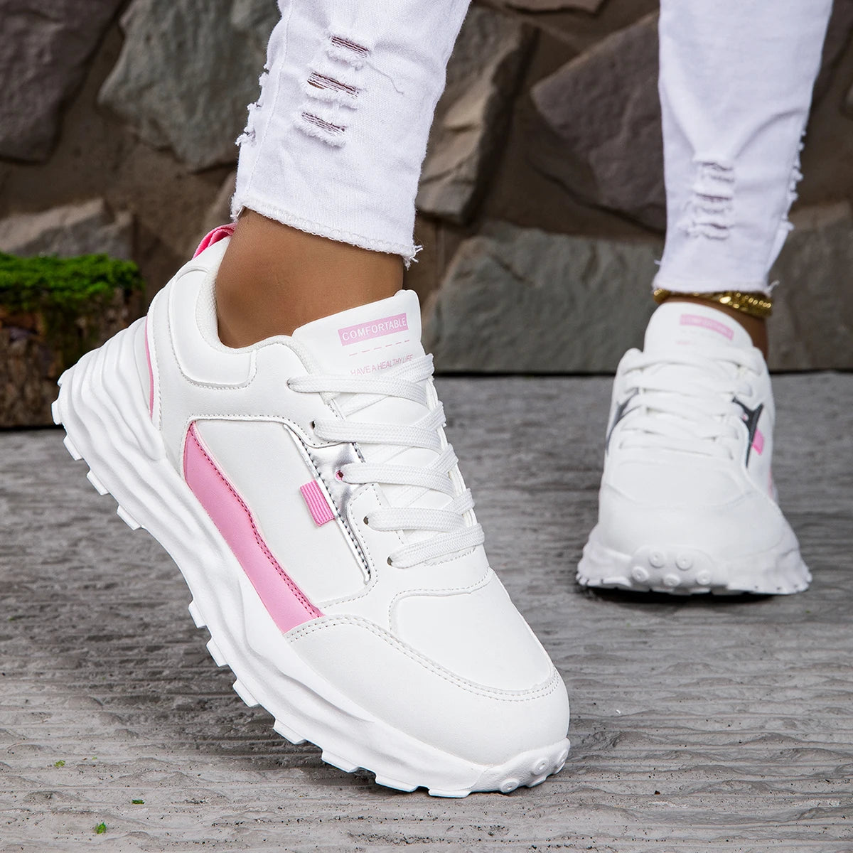 Women’s Lace-Up Sneakers – Breathable Running & Walking Shoes