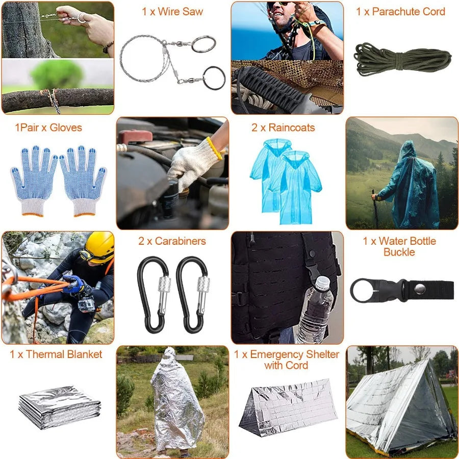 125Pcs Emergency Survival & First Aid Kit for Outdoors