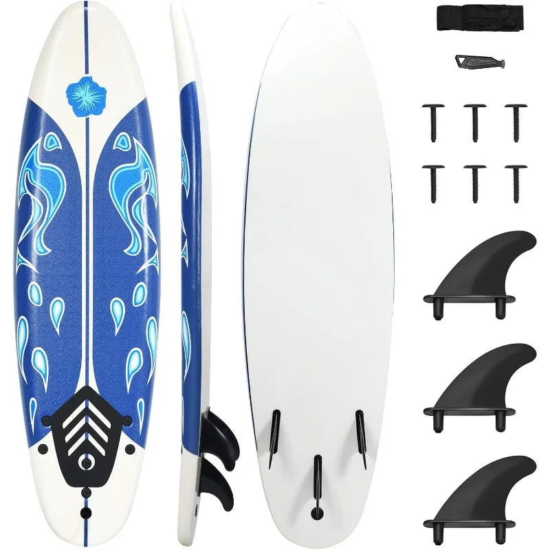 GYMAX Surfboard, 6' Body Board with Removable Fins & Protective Leash, Non-Slip Surfing Board for Surfing, Fishing Water Yoga