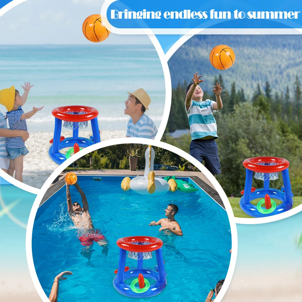 Portable Basketball Hoop Ring Toss Pool Game Kids Adults Interactive Inflatable Pool Floats  Beach Fun Summer Water