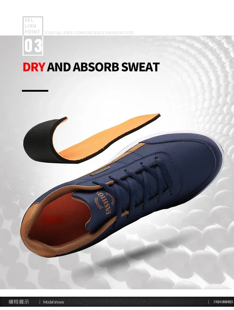Men’s Leather Lace-Up Sneakers – Waterproof & Vulcanized