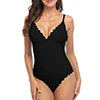 Anfilia Solid Scallop-Trim One-Piece Swimsuit