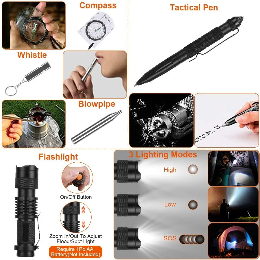 125Pcs Emergency Survival & First Aid Kit for Outdoors