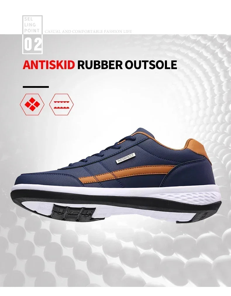 Men’s Leather Lace-Up Sneakers – Waterproof & Vulcanized
