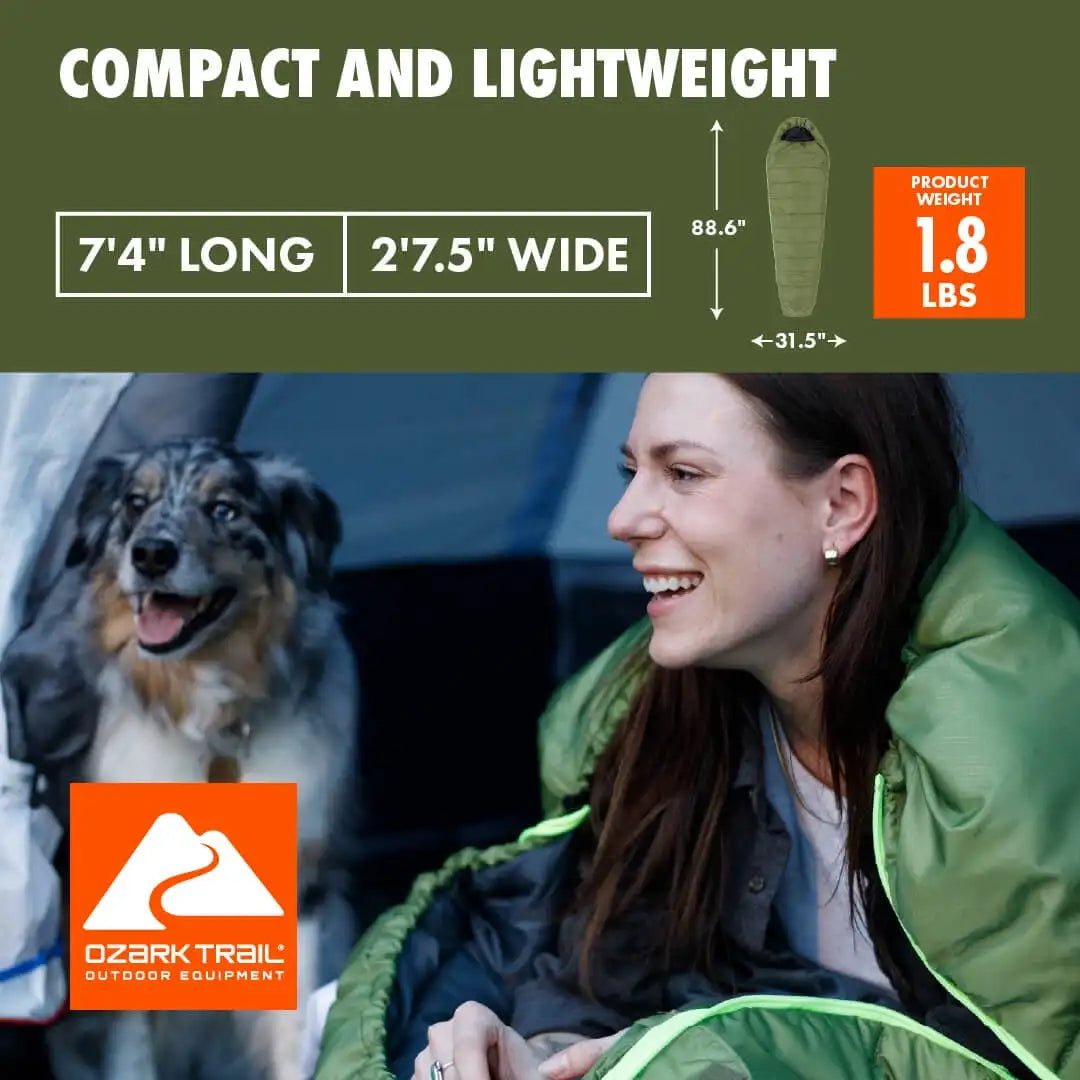 Ozark Trail 50°F Mummy Sleeping Bag – Green