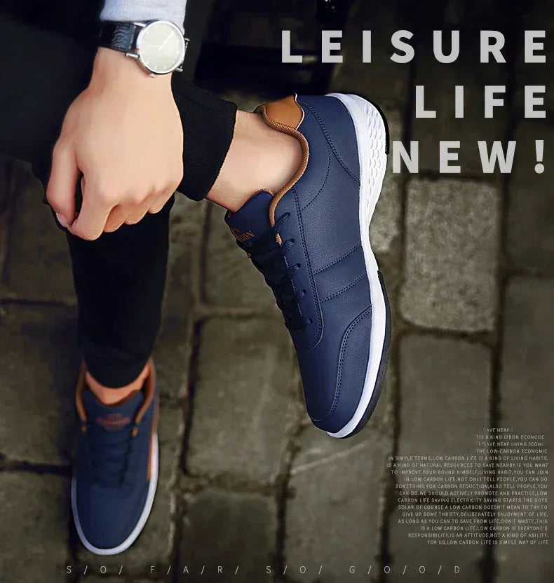 Men’s Leather Lace-Up Sneakers – Waterproof & Vulcanized