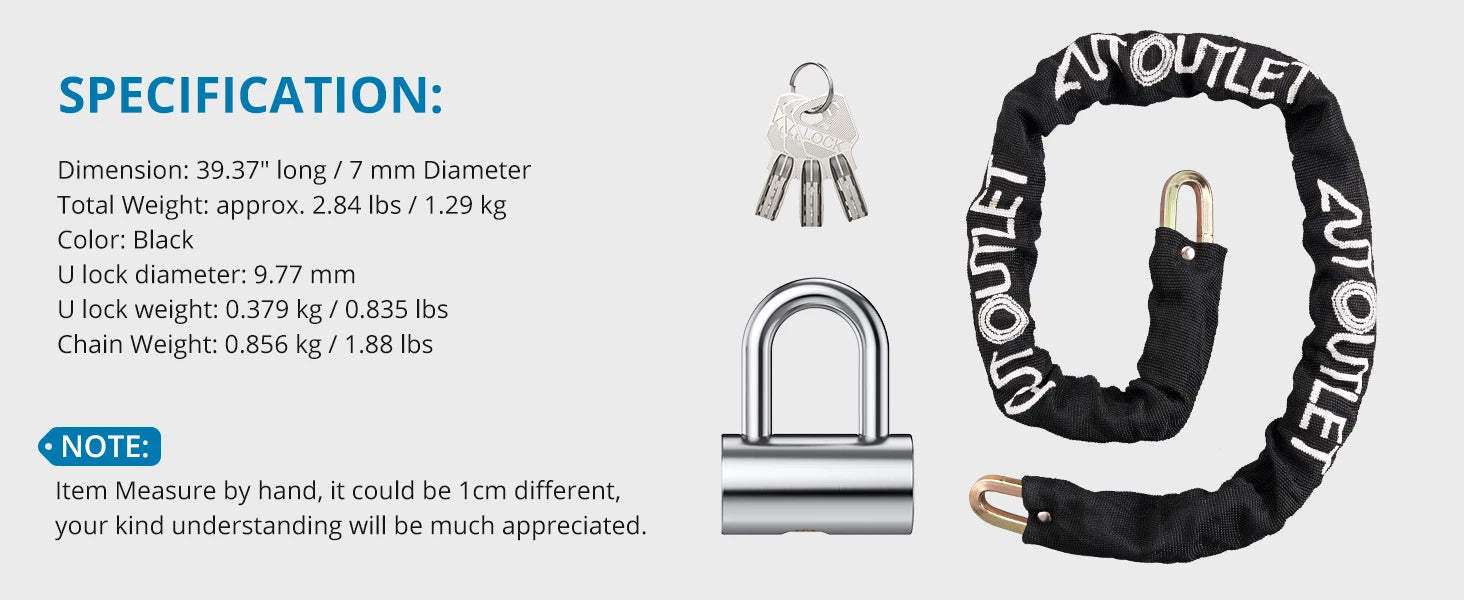 AUTOUTLET U-Lock Chain Set for Motorcycle & Bicycle