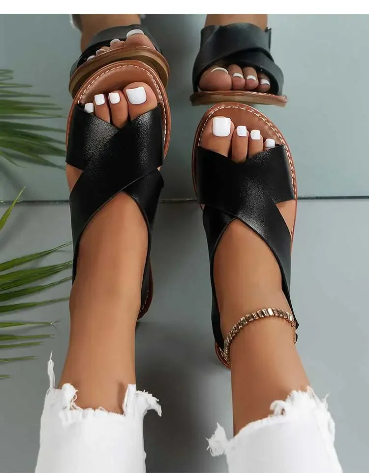 2025 Women’s Summer Flat Sandals – Soft PU Leather