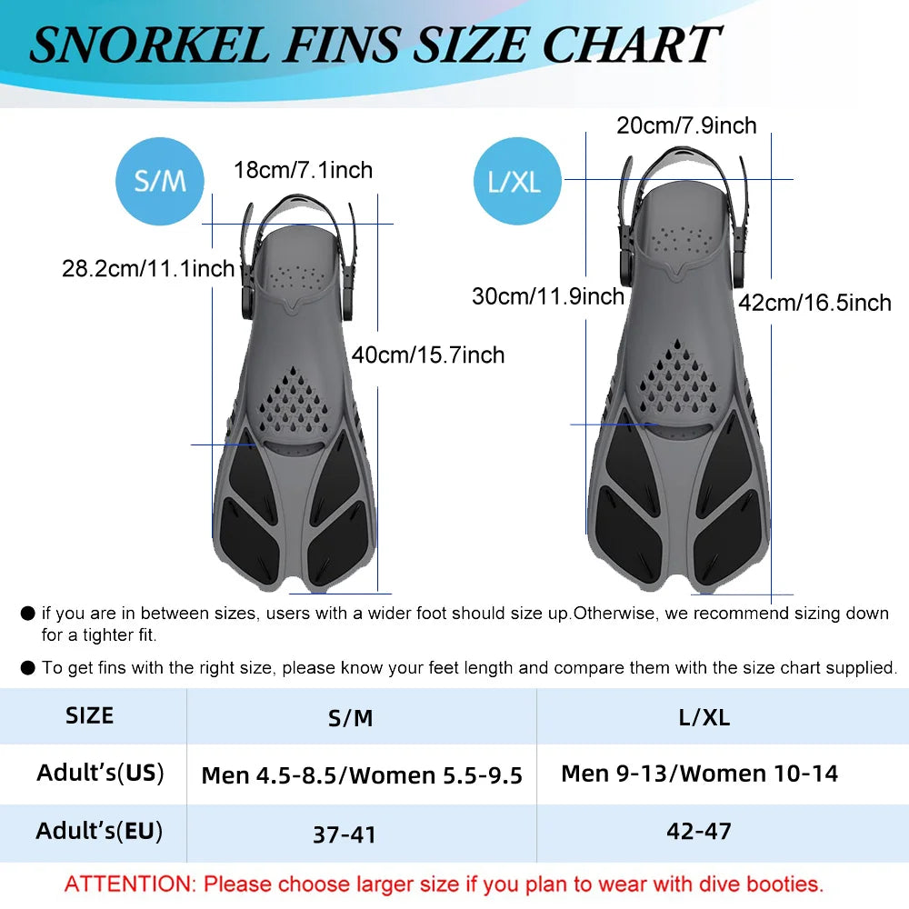 Adjustable Short Snorkel Fins – Open Heel Swim Flippers