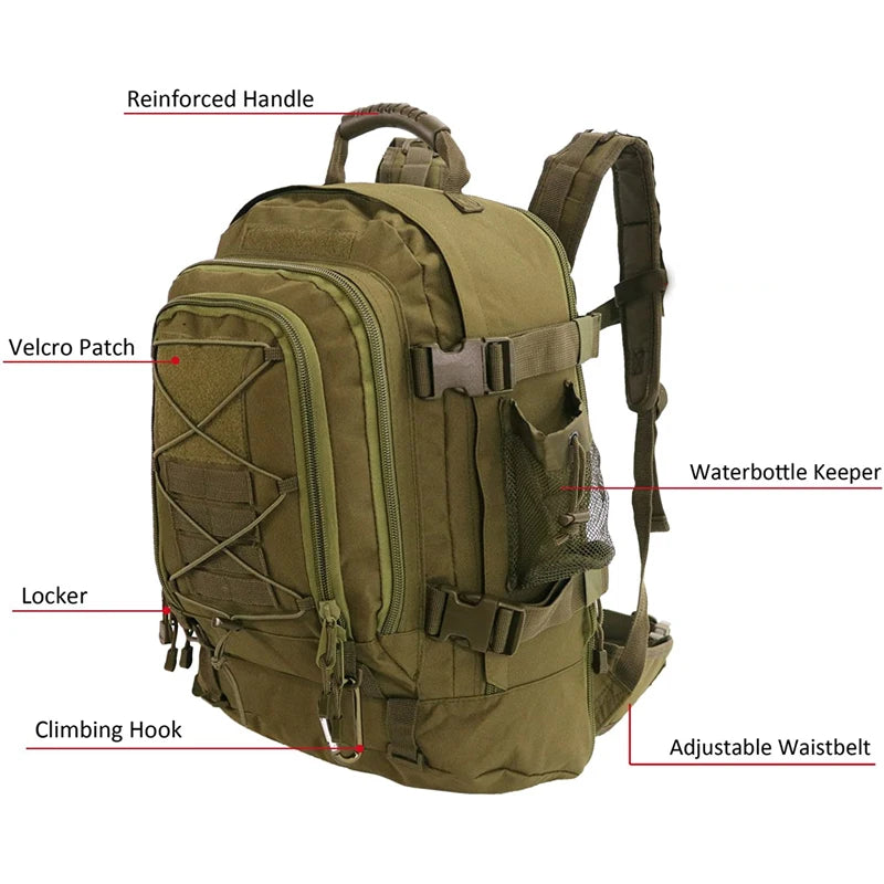 65L Tactical Hiking Backpack – Military Outdoor Rucksack