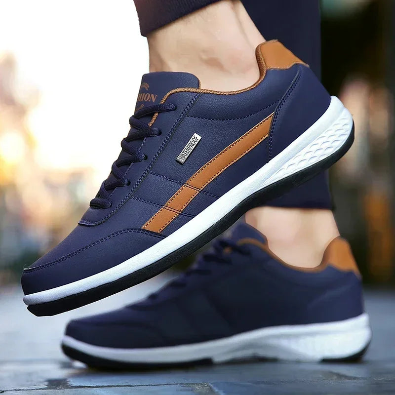 Men’s Leather Lace-Up Sneakers – Waterproof & Vulcanized