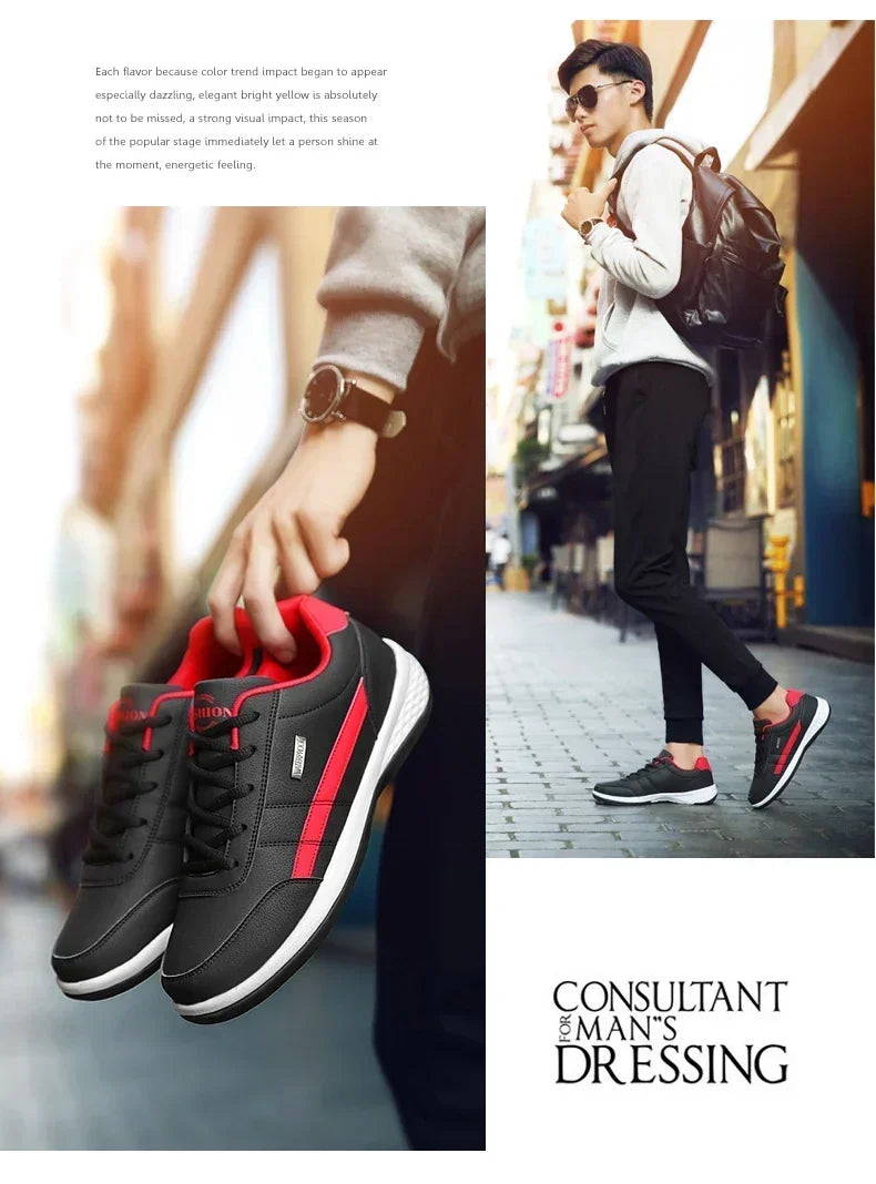 Men’s Leather Lace-Up Sneakers – Waterproof & Vulcanized