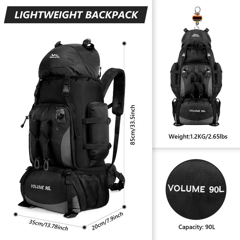 90L Waterproof Hiking Camping Backpack – Large Outdoor Rucksack