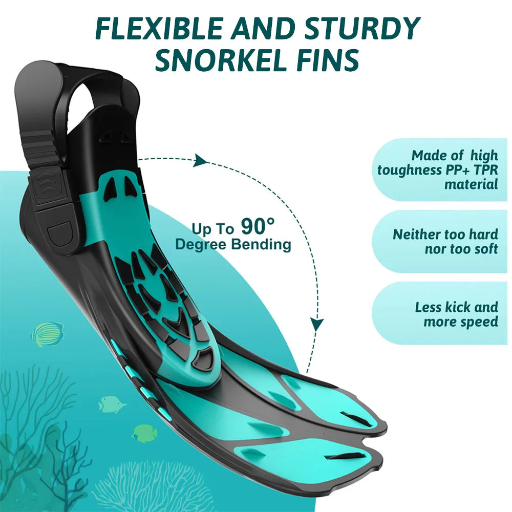 Adjustable Short Snorkel Fins – Open Heel Swim Flippers