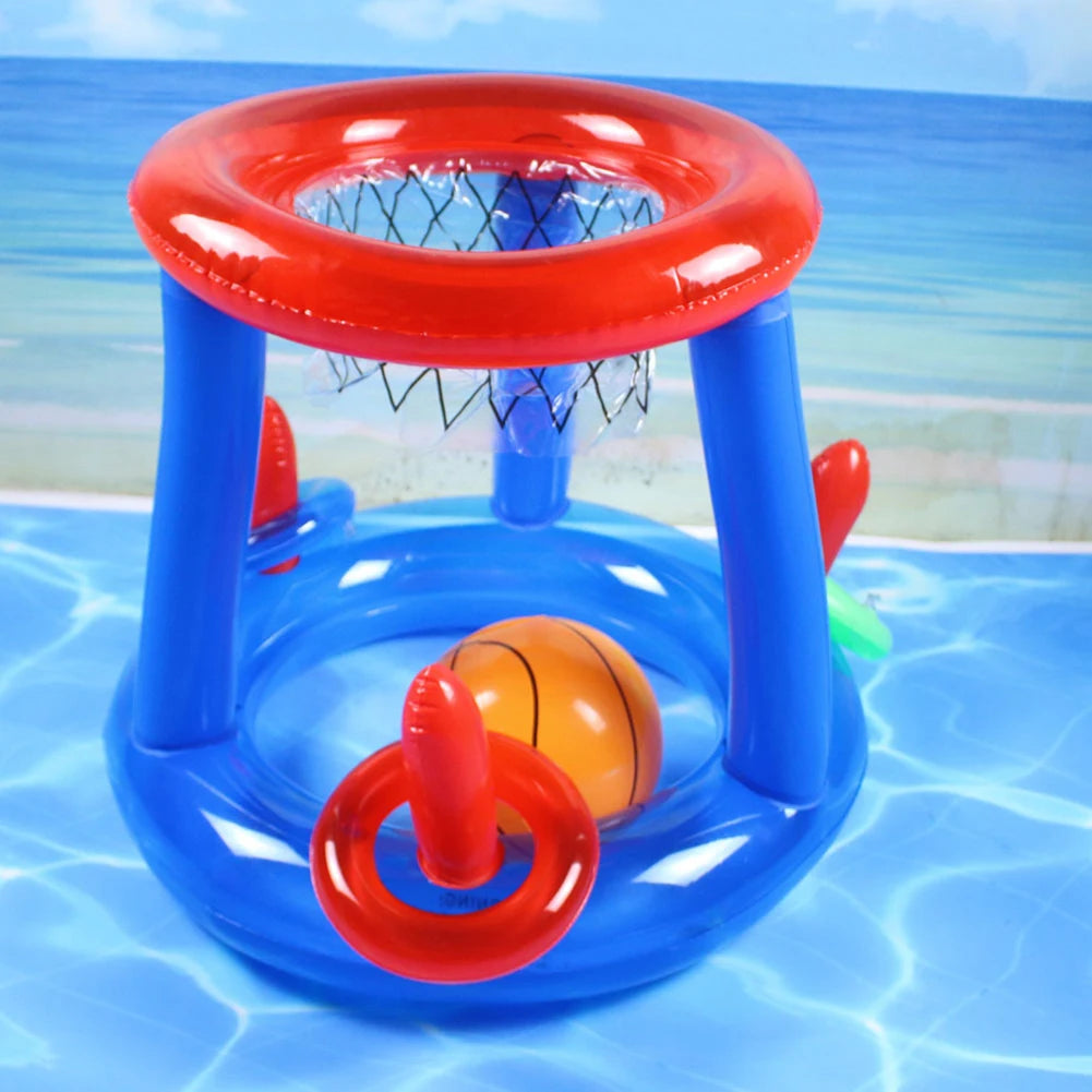 Portable Basketball Hoop Ring Toss Pool Game Kids Adults Interactive Inflatable Pool Floats  Beach Fun Summer Water