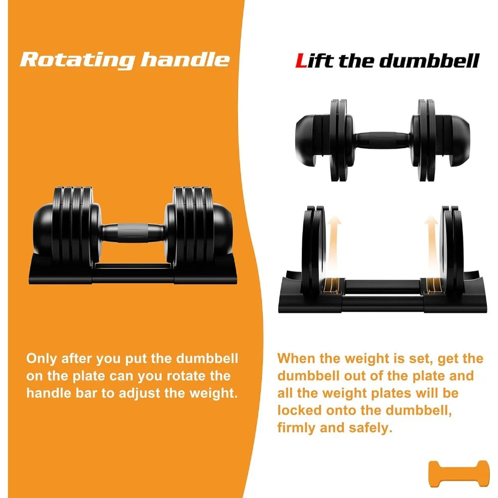 Adjustable Dumbbell Set with Tray – 22lbs/44lbs/52lbs