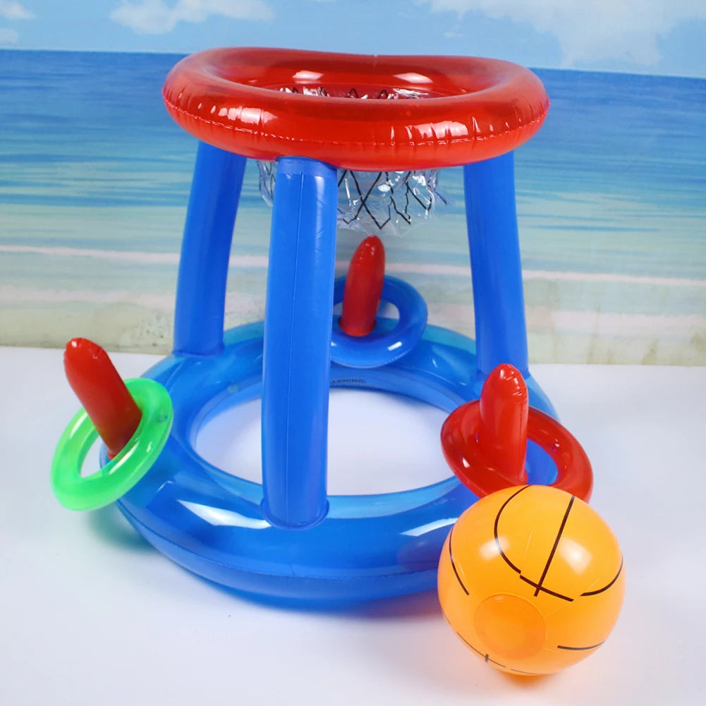 Portable Basketball Hoop Ring Toss Pool Game Kids Adults Interactive Inflatable Pool Floats  Beach Fun Summer Water