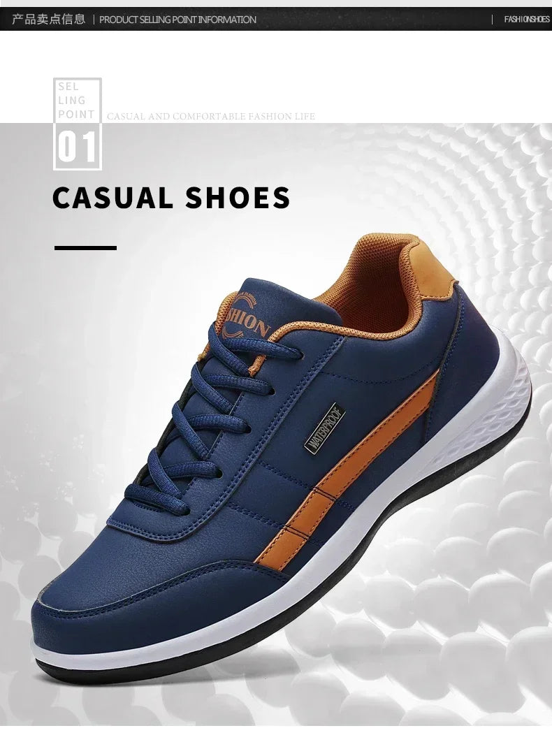 Men’s Leather Lace-Up Sneakers – Waterproof & Vulcanized