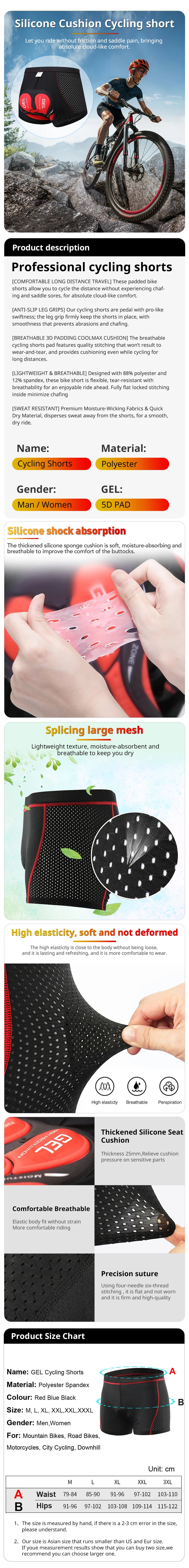 NEWBOLER Cycling Shorts Breathable Mesh Cycling Underwear 5D Gel Pad Shockproof MTB Bike Shorts Man Shorts