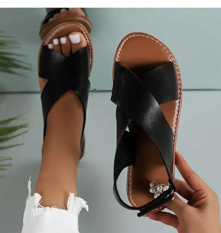 2025 Women’s Summer Flat Sandals – Soft PU Leather