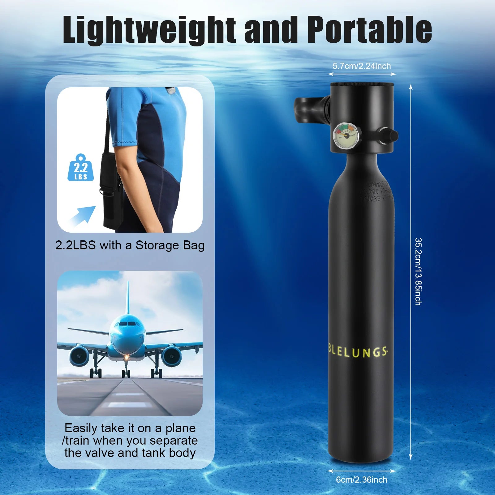 0.5L Scuba Tank for Diver Mini Diving Tank Mini Scuba Tank Breath Underwater Device Scuba Cylinder with 5-10 Minutes