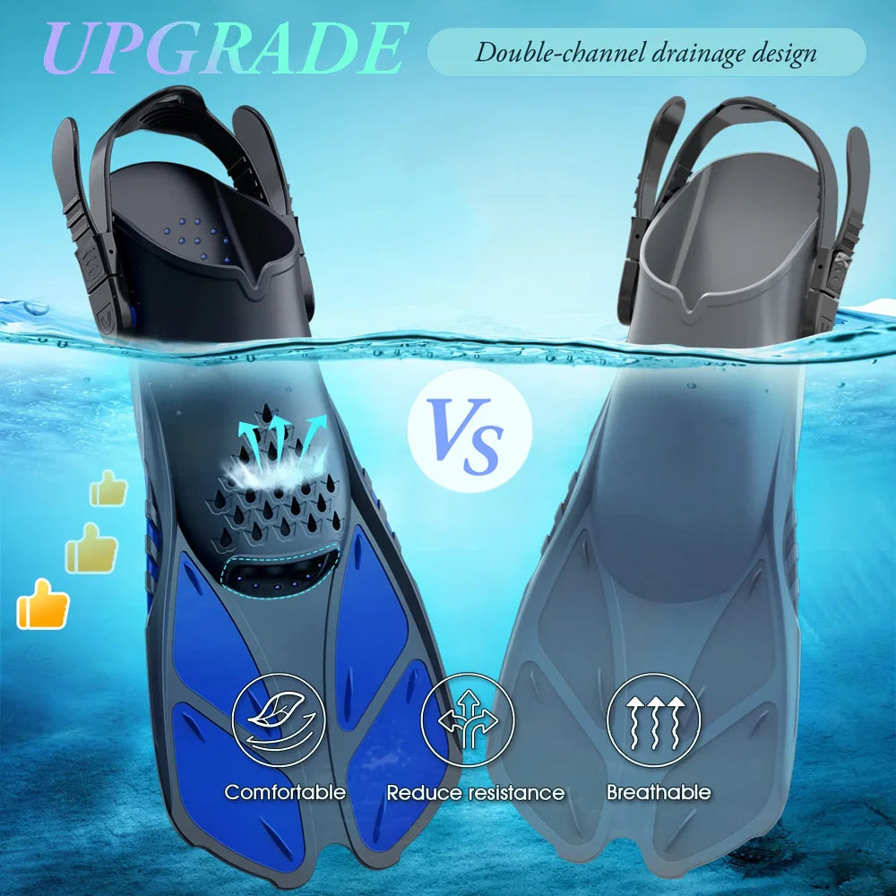 Adjustable Short Snorkel Fins – Open Heel Swim Flippers