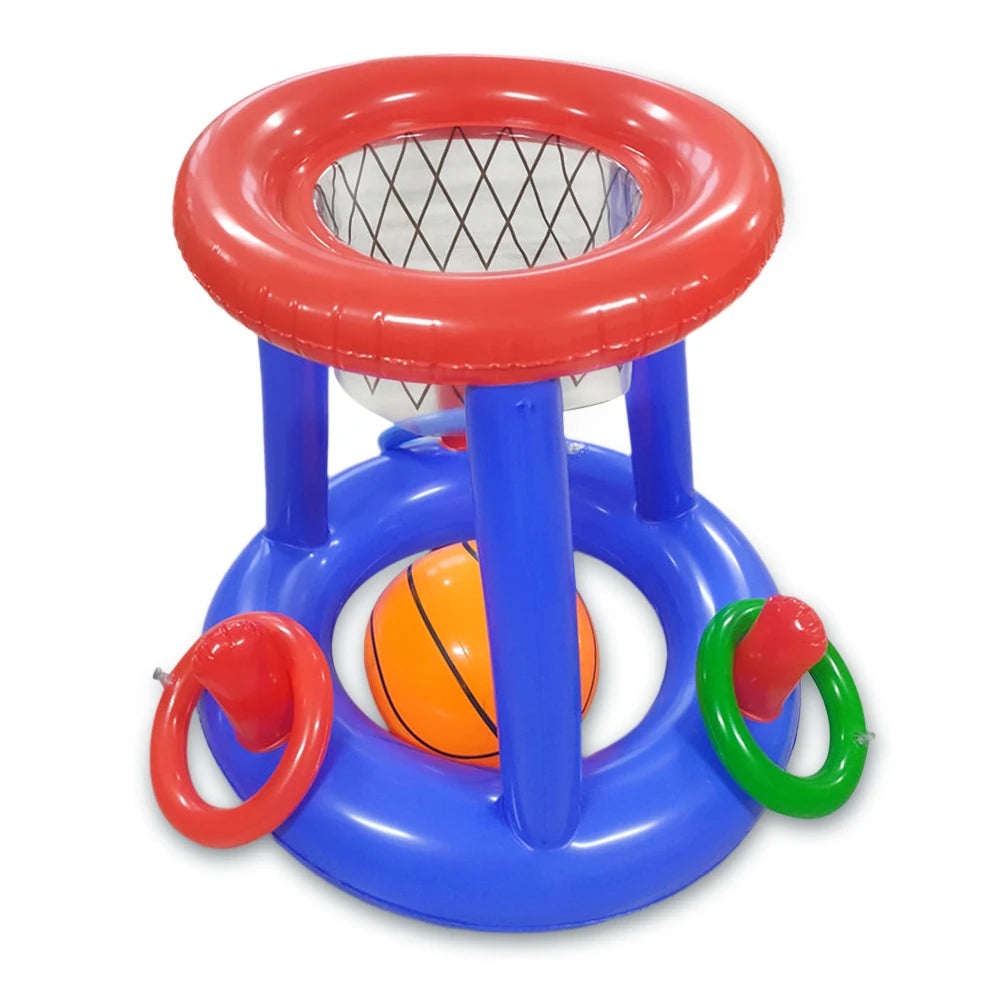 Portable Basketball Hoop Ring Toss Pool Game Kids Adults Interactive Inflatable Pool Floats  Beach Fun Summer Water