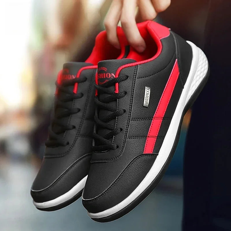 Men’s Leather Lace-Up Sneakers – Waterproof & Vulcanized