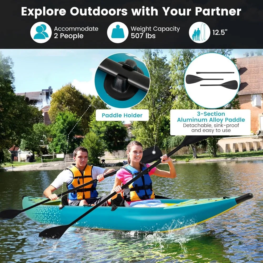 12.5 Ft Inflatable Tandem Kayak – 2-Person with Drop-Stitch Floor