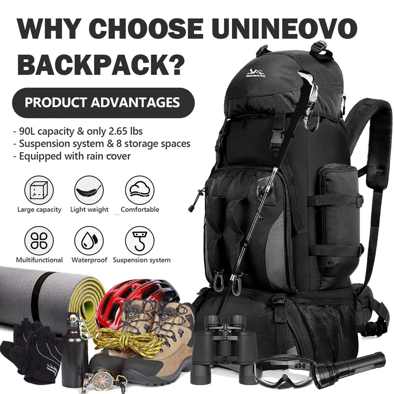 90L Waterproof Hiking Camping Backpack – Large Outdoor Rucksack
