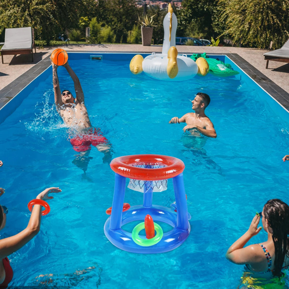 Portable Basketball Hoop Ring Toss Pool Game Kids Adults Interactive Inflatable Pool Floats  Beach Fun Summer Water
