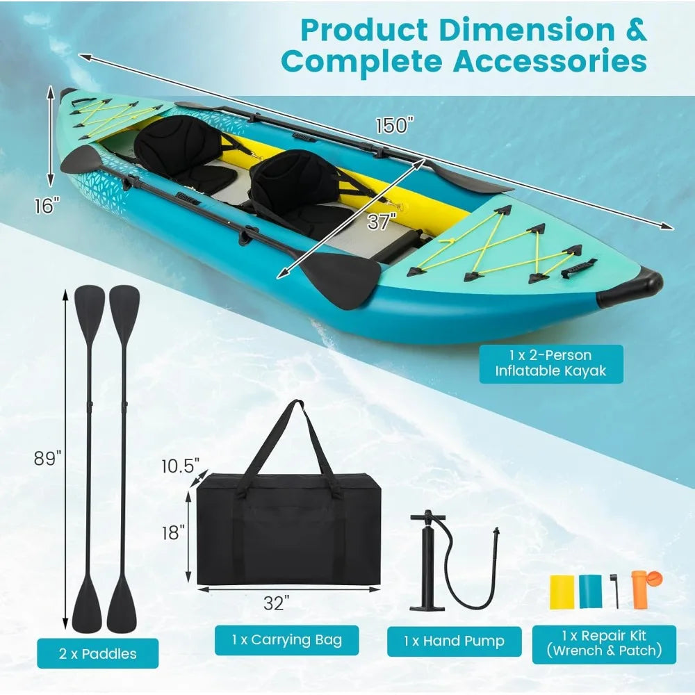 12.5 Ft Inflatable Tandem Kayak – 2-Person with Drop-Stitch Floor
